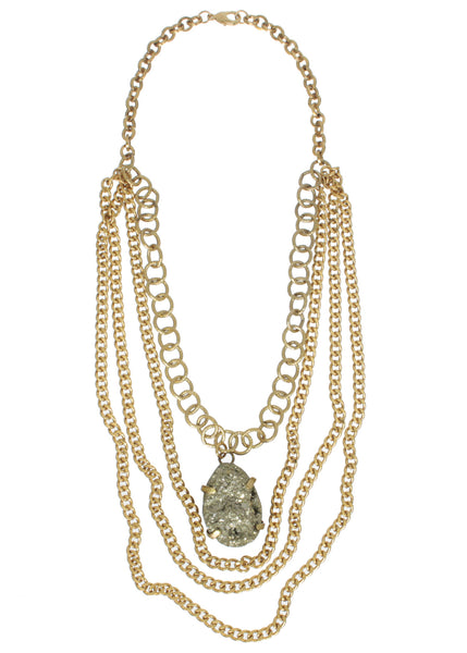 Pyrite Pendant Statement Necklace - Made in Paris