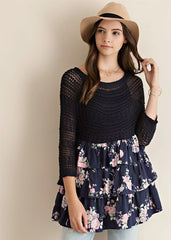 Sweet Elsa Floral Top - Navy