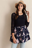 Sweet Elsa Floral Top - Navy