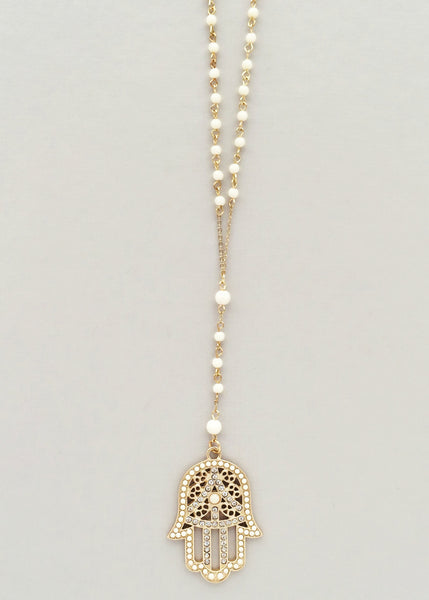 Elegant White Hamsa Necklace