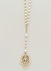 Elegant White Hamsa Necklace