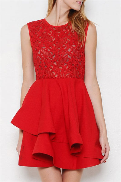 Red Valentina Ruffles Dress