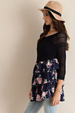 Sweet Elsa Floral Top - Navy