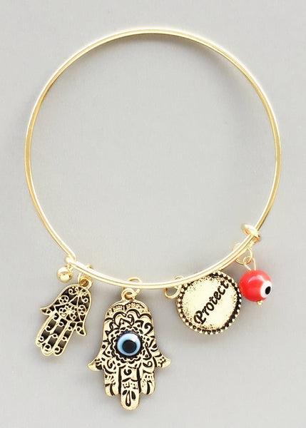 Beautiful Hamsa & Evil Eye Charm Bangle