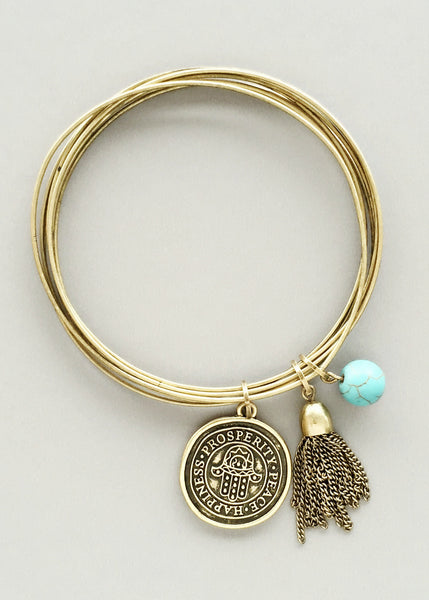 Brushed Gold Protective Hamsa Bangle