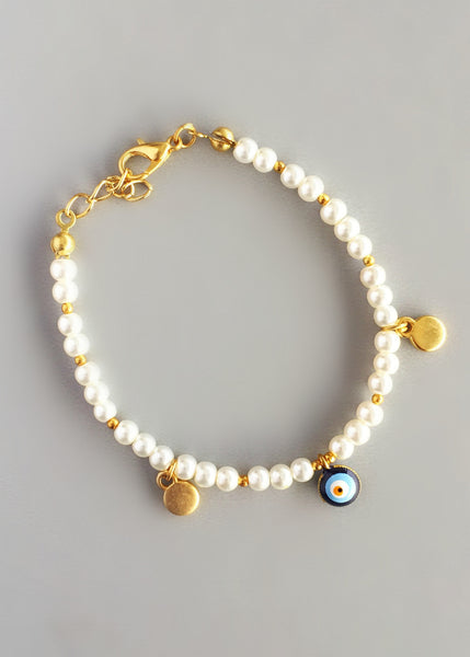 Elegant White Evil Eye Bracelet - Made in Turkey