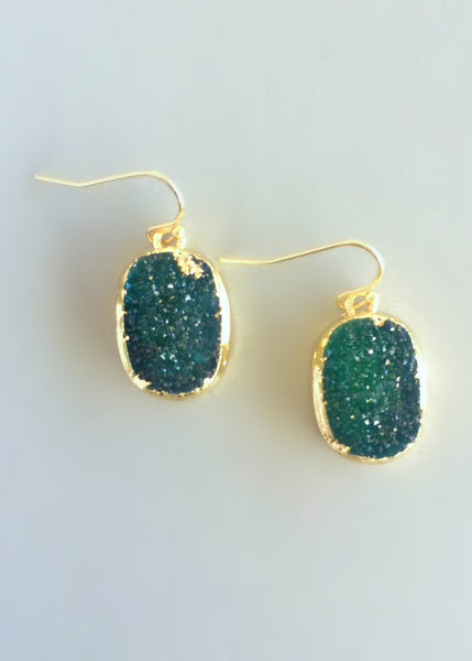 Green Druzy Earrings