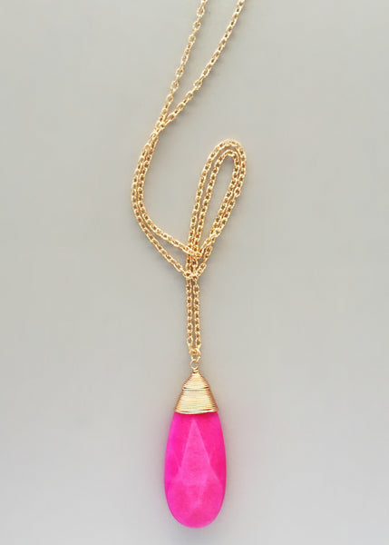 Genuine Hot Pink Quartz Necklace