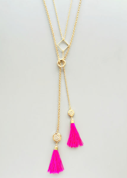 Hot Pink Tassels Necklace